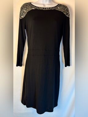 Gianni Bini Black Rhinestone Embellished Shoulder Long Sleeve Dress Small
